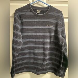Men’s Eddie Bauer fleece sweater in gray stripe